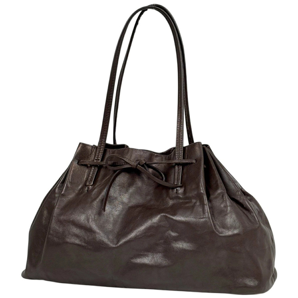 Miu Miu brown leather slouchy tote shoulder bag delicate bow drawstring